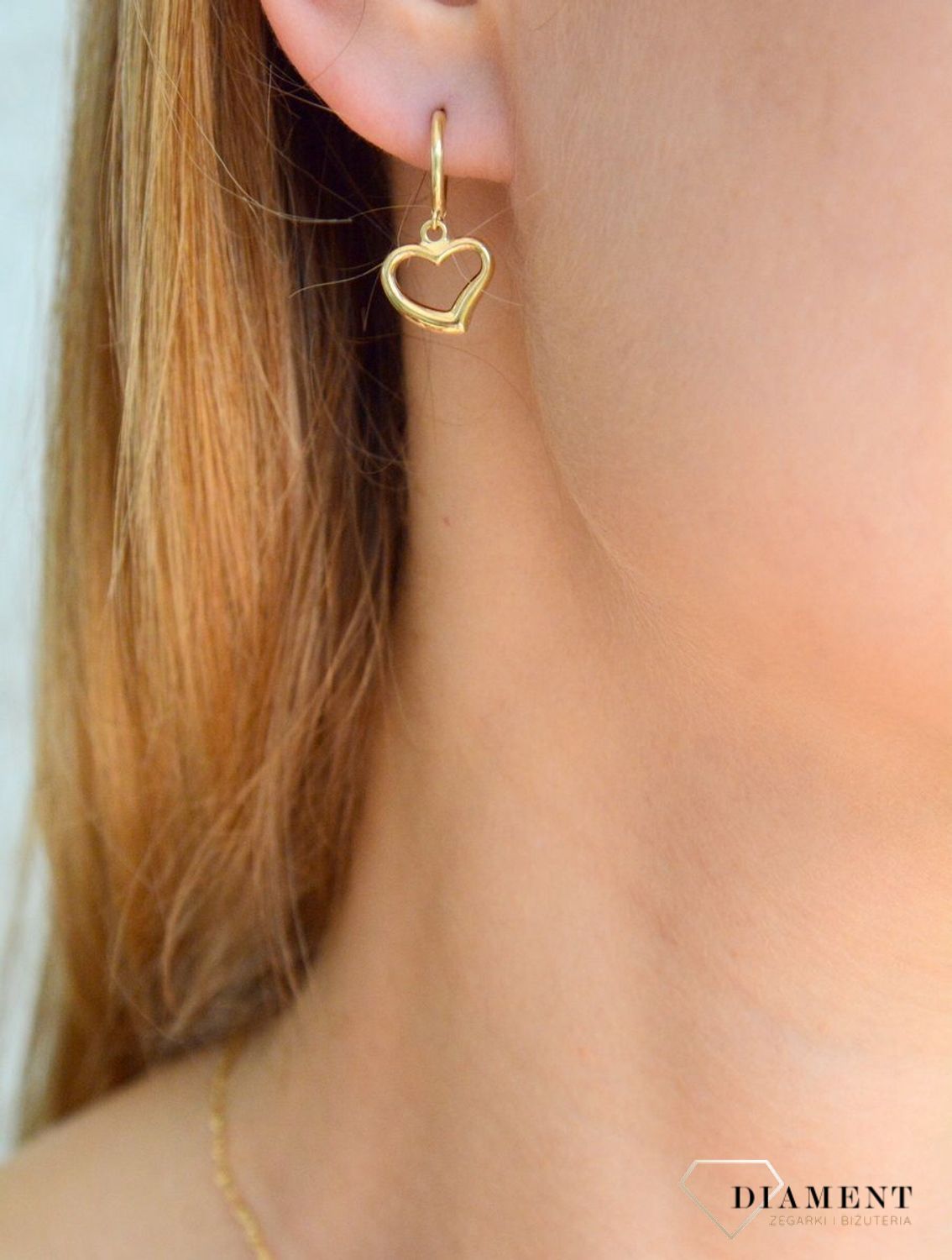 Złote kolczyki damskie 375 wiszące serduszka na kółeczku KL 8723 375.jpg